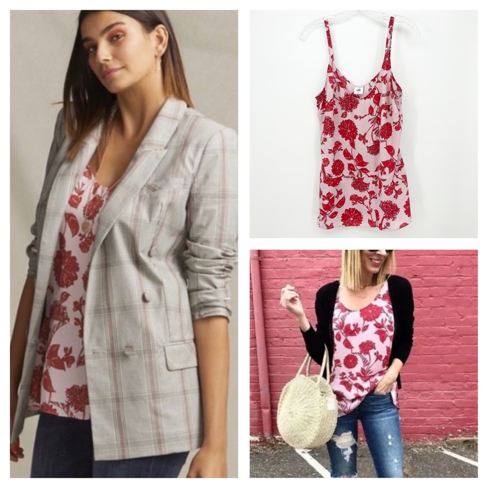 Cabi Style #5533 Pink Adore Floral Spaghetti Strap Top Womens Size Medium